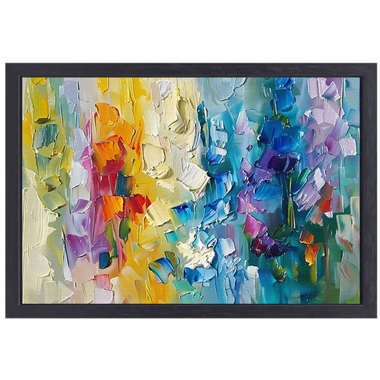Abstract kleurrijk schilderij met bloemenmotief canvas met baklijst