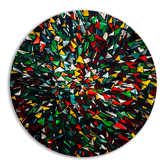 Kleurrijk abstract kunstwerk met geometrische vormen aluminium muurcirkel