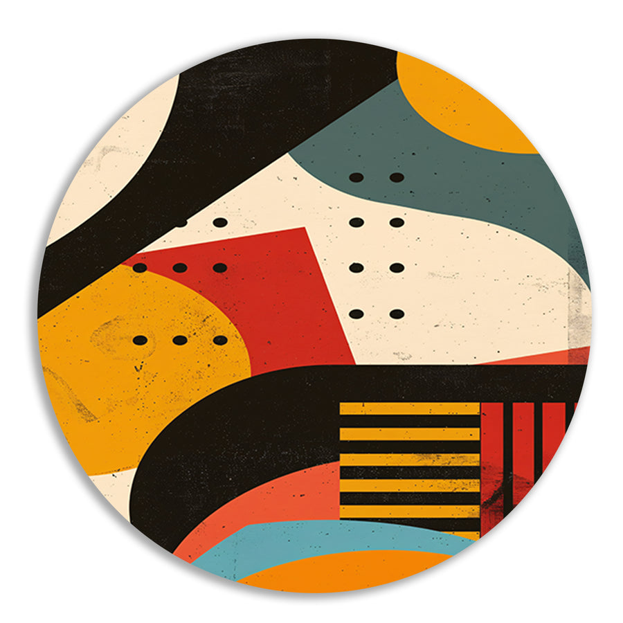 Abstract compositie met geometrische vormen en primaire kleuren aluminium muurcirkel