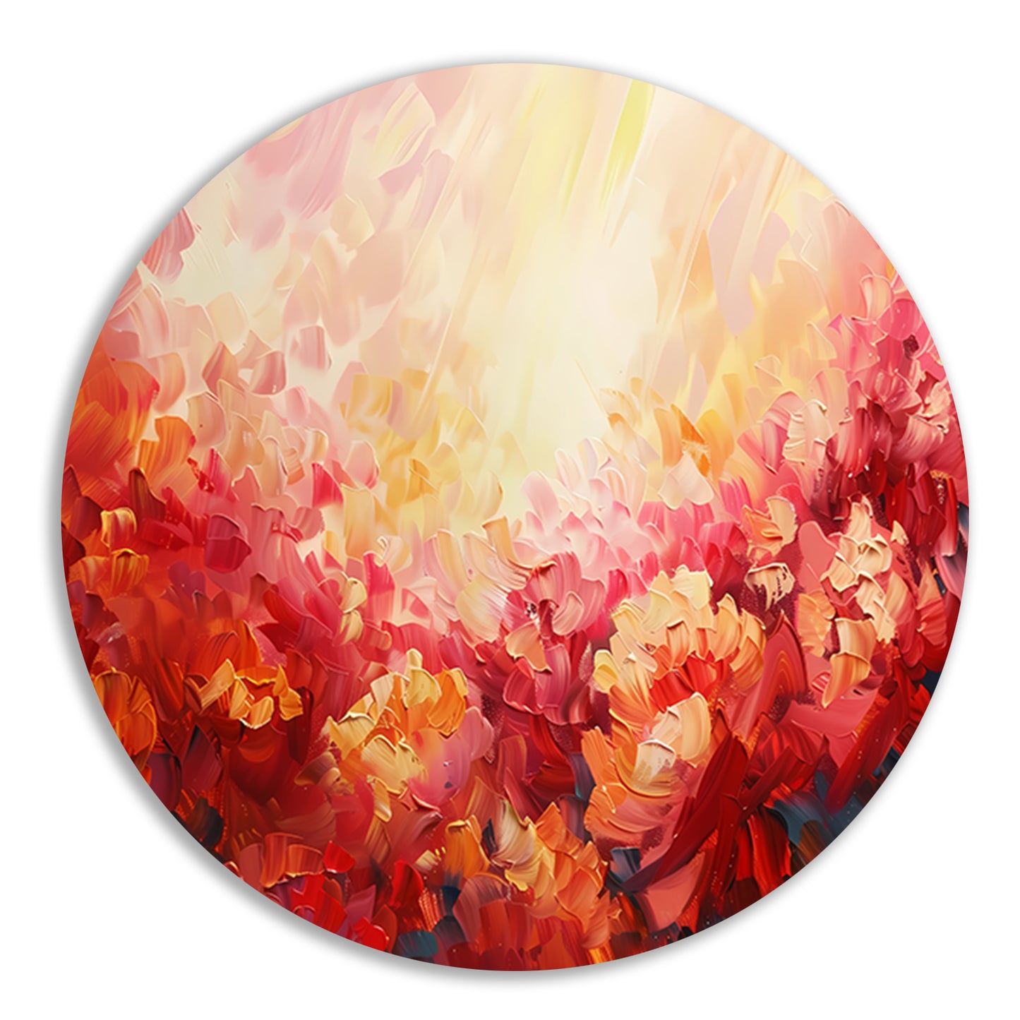 Kleurrijk abstract bloemenveld in warme tinten forex muurcirkel