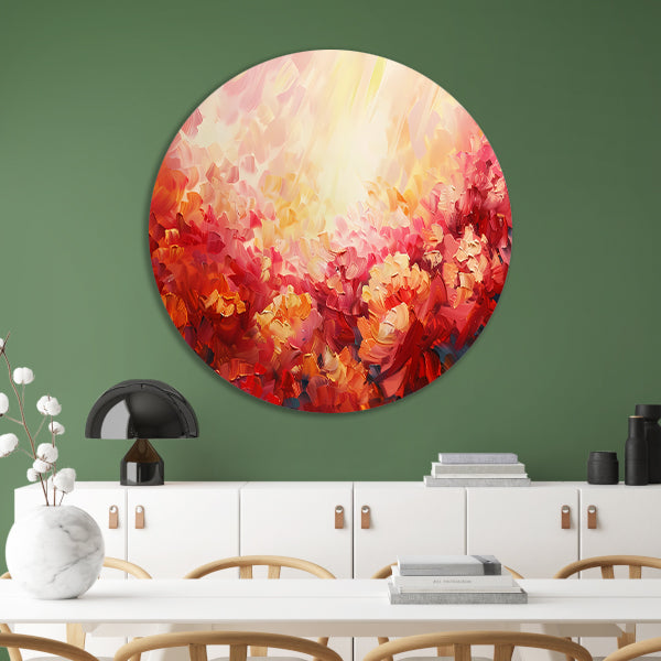 Kleurrijk abstract bloemenveld in warme tinten forex muurcirkel