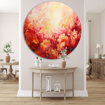 Kleurrijk abstract bloemenveld in warme tinten forex muurcirkel