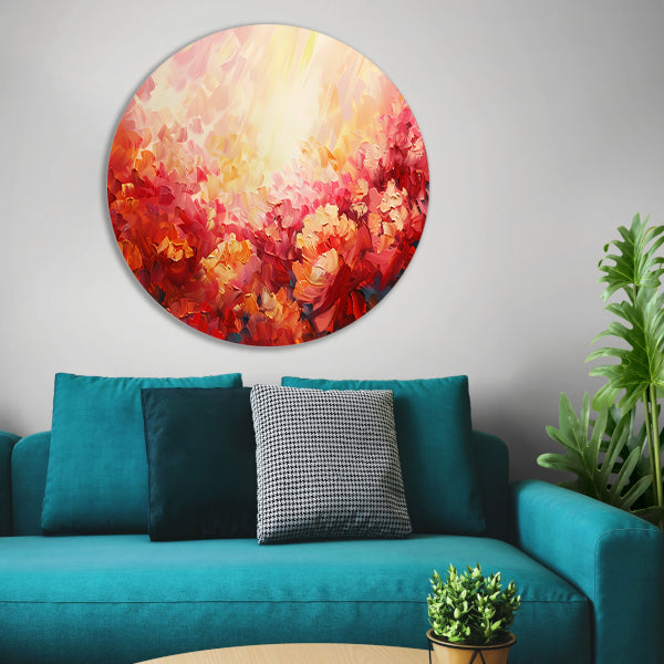 Kleurrijk abstract bloemenveld in warme tinten forex muurcirkel