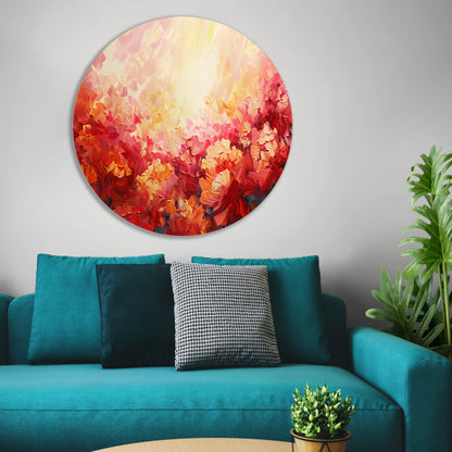 Kleurrijk abstract bloemenveld in warme tinten forex muurcirkel