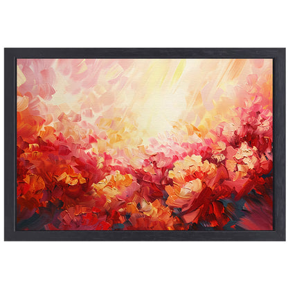 Kleurrijk abstract bloemenveld in warme tinten canvas met baklijst