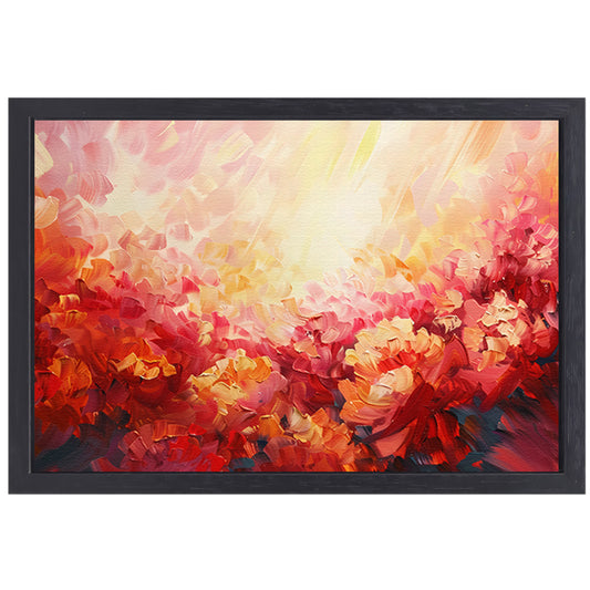 Kleurrijk abstract bloemenveld in warme tinten canvas met baklijst