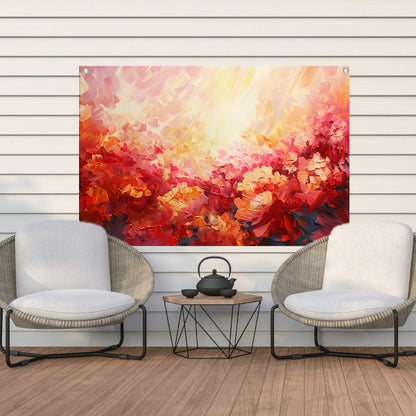 Kleurrijk abstract bloemenveld in warme tinten tuinposter