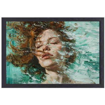 Dynamisch abstract portret in turquoise en bruin canvas met baklijst