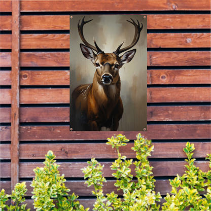 Majestueus hert met imposant gewei in olie tuinposter