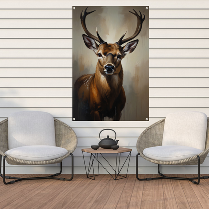 Majestueus hert met imposant gewei in olie tuinposter
