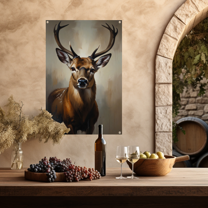 Majestueus hert met imposant gewei in olie tuinposter