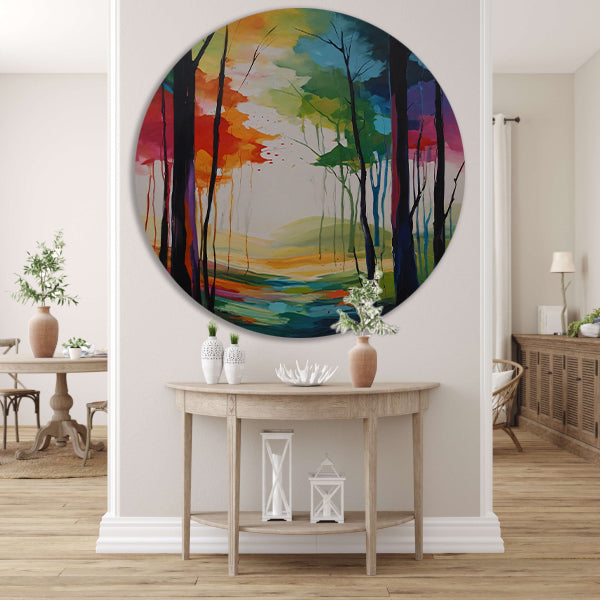 Abstracte Kleurrijke Boslandschap Impressie aluminium muurcirkel