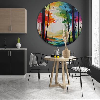 Abstracte Kleurrijke Boslandschap Impressie aluminium muurcirkel