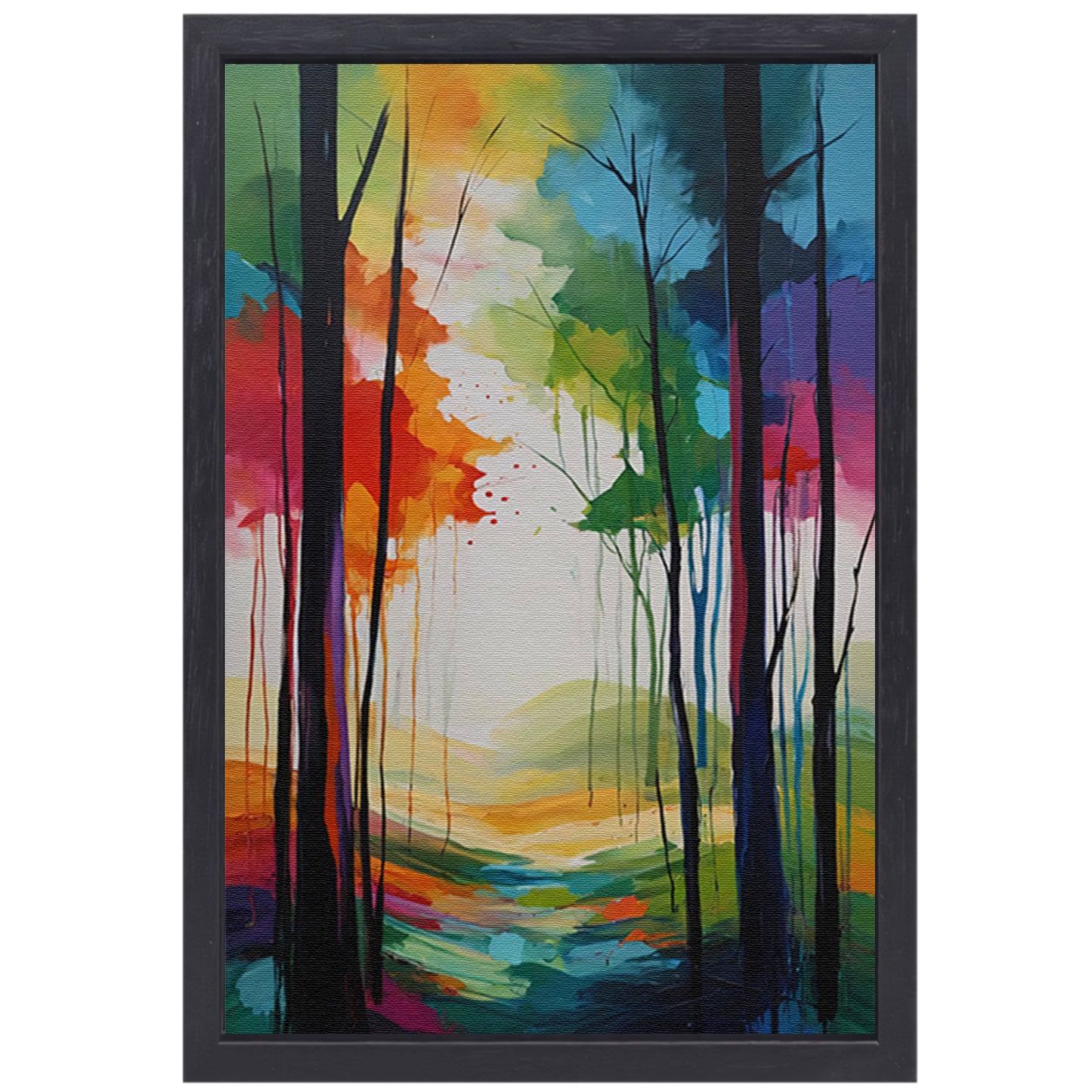 Abstracte Kleurrijke Boslandschap Impressie canvas met baklijst