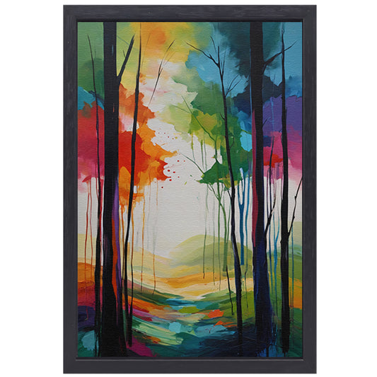 Abstracte Kleurrijke Boslandschap Impressie canvas met baklijst