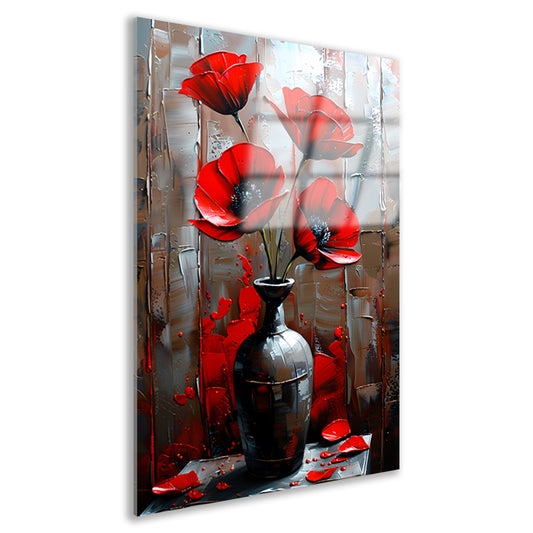 Moderne Rode Bloemen in Stijlvolle Zwarte Vaas acrylglas