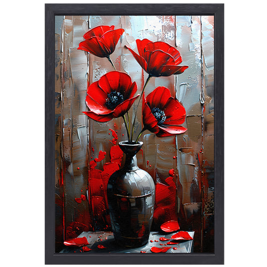 Moderne Rode Bloemen in Stijlvolle Zwarte Vaas canvas met baklijst
