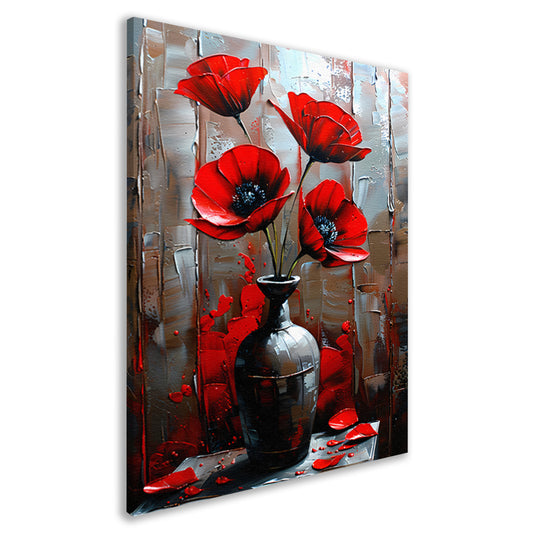 Moderne Rode Bloemen in Stijlvolle Zwarte Vaas canvas