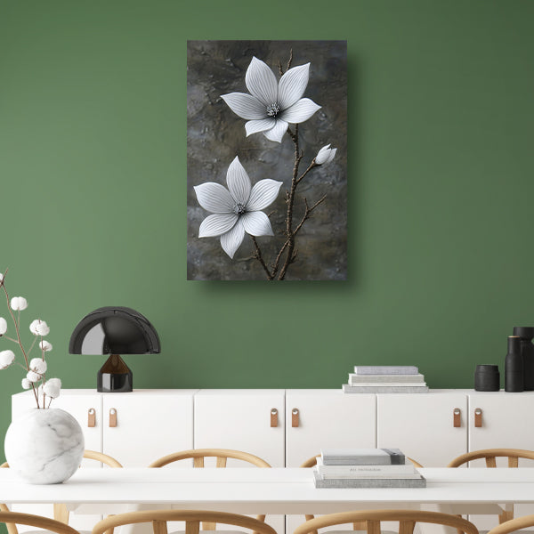 Elegante witte bloemen op subtiele grijze achtergrond poster