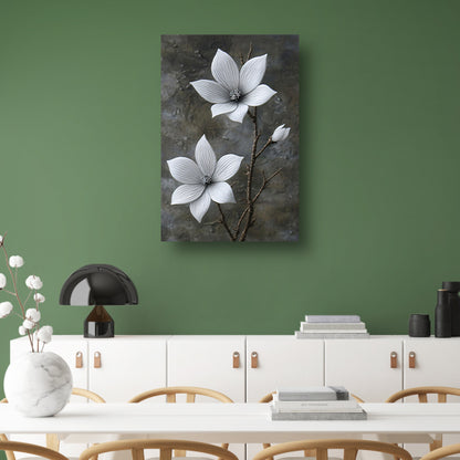 Elegante witte bloemen op subtiele grijze achtergrond poster