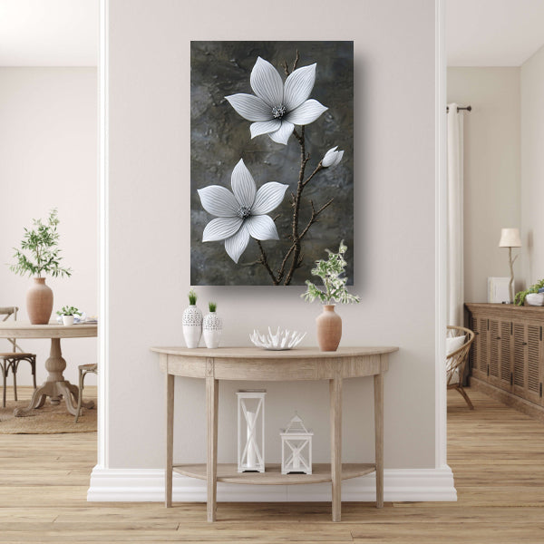Elegante witte bloemen op subtiele grijze achtergrond poster