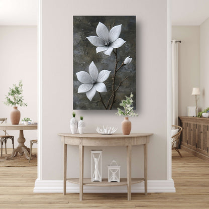 Elegante witte bloemen op subtiele grijze achtergrond poster