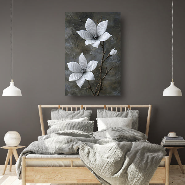 Elegante witte bloemen op subtiele grijze achtergrond poster