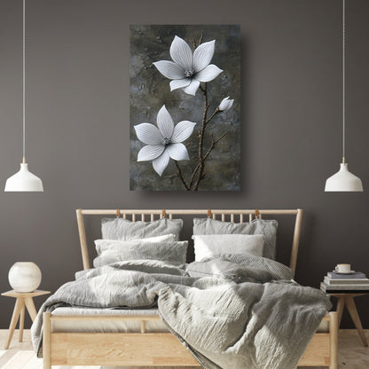 Elegante witte bloemen op subtiele grijze achtergrond poster