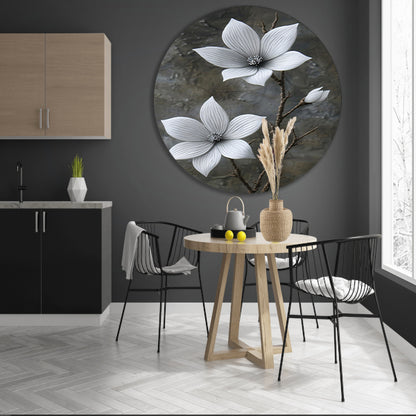 Elegante witte bloemen op subtiele grijze achtergrond forex muurcirkel