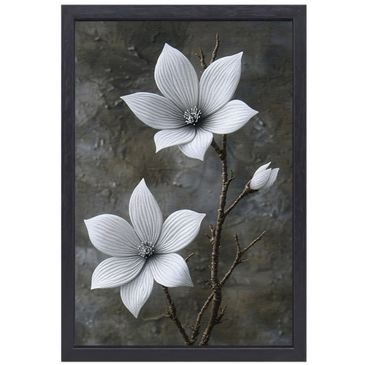 Elegante witte bloemen op subtiele grijze achtergrond canvas met baklijst