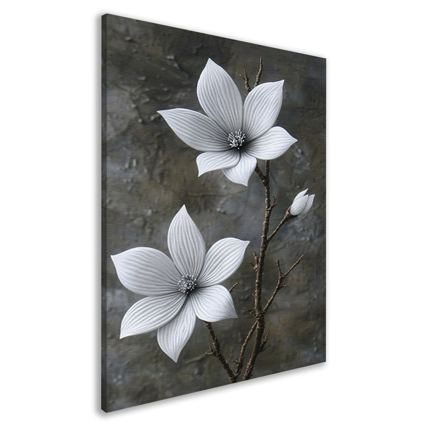 Elegante witte bloemen op subtiele grijze achtergrond canvas