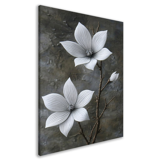 Elegante witte bloemen op subtiele grijze achtergrond canvas