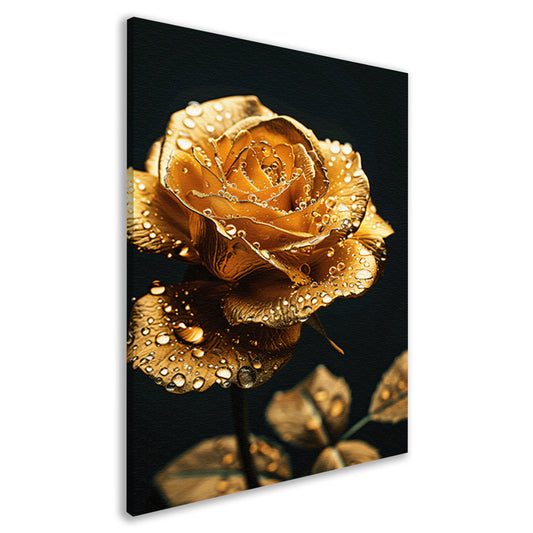 Prachtige gouden roos met reflecterende waterdruppels canvas
