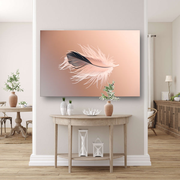 Minimalistische veer in zachte tonen canvas