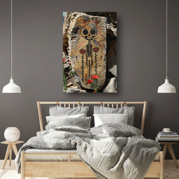 Skelet met Rode Bloemen canvas