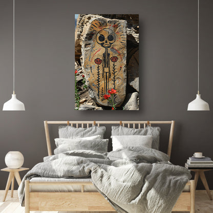 Skelet met Rode Bloemen canvas