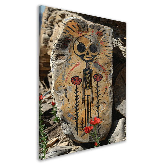 Skelet met Rode Bloemen canvas
