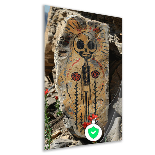 Skelet met Rode Bloemen poster