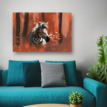 Abstracte zebra in kleurrijk boslandschap poster