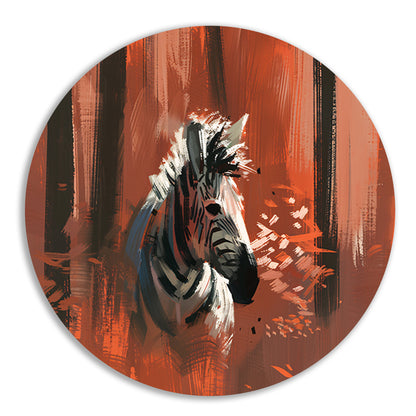 Abstracte zebra in kleurrijk boslandschap aluminium muurcirkel