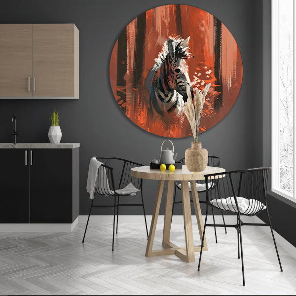 Abstracte zebra in kleurrijk boslandschap aluminium muurcirkel