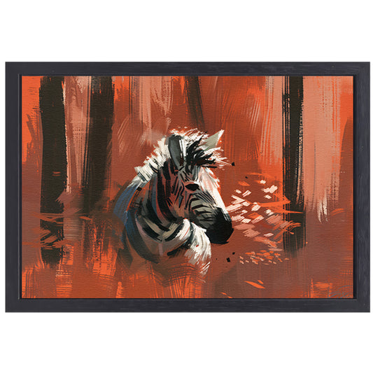 Abstracte zebra in kleurrijk boslandschap canvas met baklijst