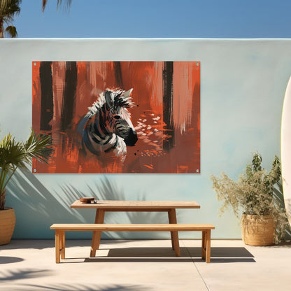 Abstracte zebra in kleurrijk boslandschap tuinposter