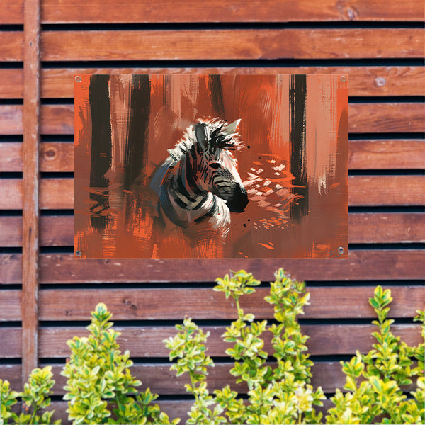 Abstracte zebra in kleurrijk boslandschap tuinposter
