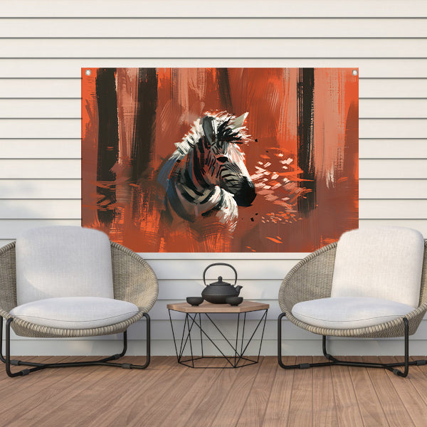 Abstracte zebra in kleurrijk boslandschap tuinposter