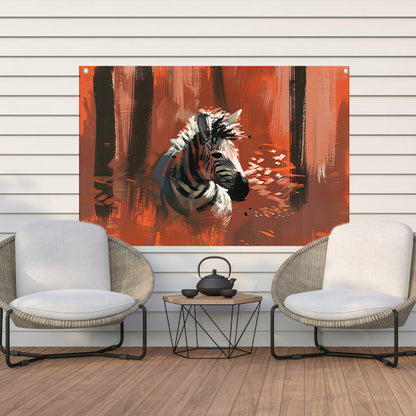 Abstracte zebra in kleurrijk boslandschap tuinposter