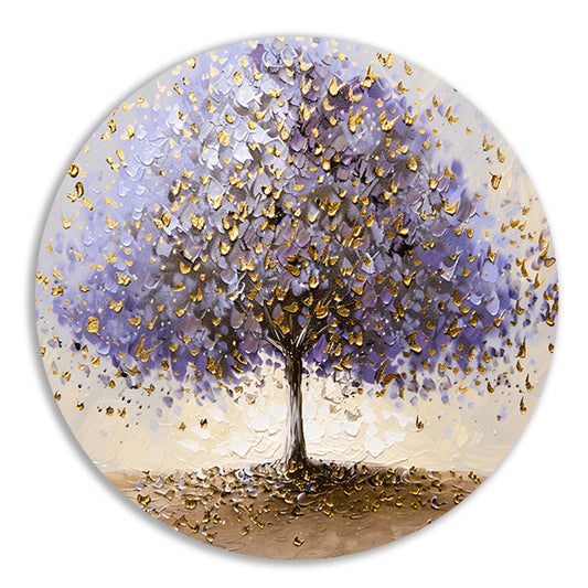 Abstracte boom met paarse en gouden bladeren aluminium muurcirkel