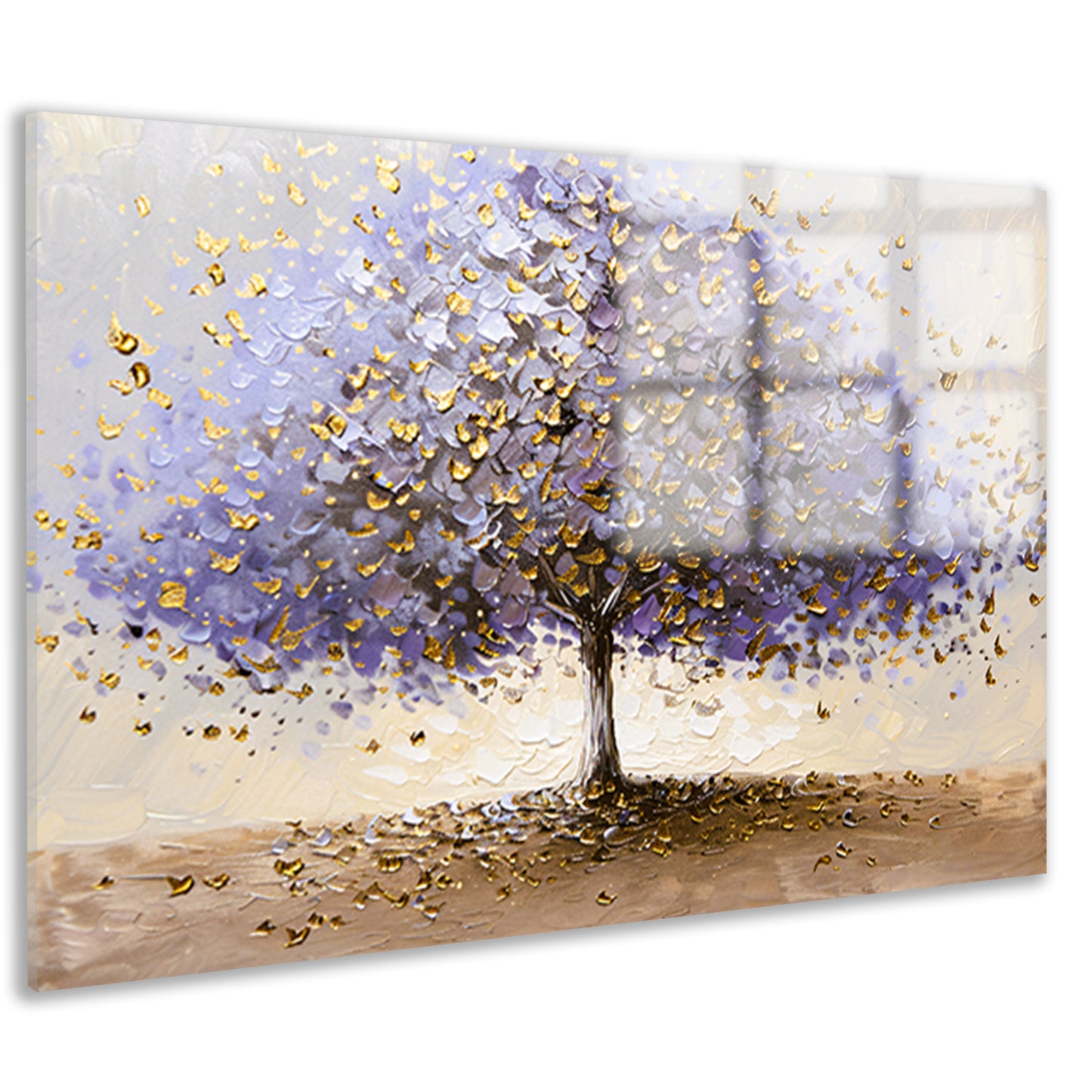 Abstracte boom met paarse en gouden bladeren acrylglas