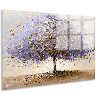 Abstracte boom met paarse en gouden bladeren acrylglas