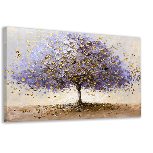 Abstracte boom met paarse en gouden bladeren canvas